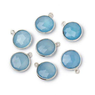 12mm Silver Bezel Santorini Blue Chalcedony Coin Pendant 1 piece (ONLINE ORDER ONLY)
