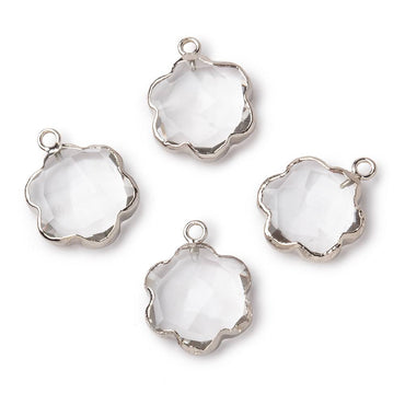 12mm Silver Leafed Crystal Quartz Faceted Flower Pendant 1 piece (ONLINE ORDER ONLY)