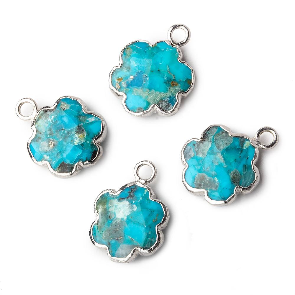 12mm Silver Leafed Enhanced Turquoise Faceted Quatrafoil Focal Bead Pendant sold as 1 piece (ONLINE ORDER ONLY)