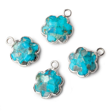 12mm Silver Leafed Enhanced Turquoise Faceted Quatrafoil Focal Bead Pendant sold as 1 piece (ONLINE ORDER ONLY)