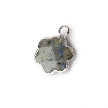 12mm Silver Leafed Labradorite Faceted Quatrafoil Focal Bead Pendant sold as 1 piece (ONLINE ORDER ONLY)