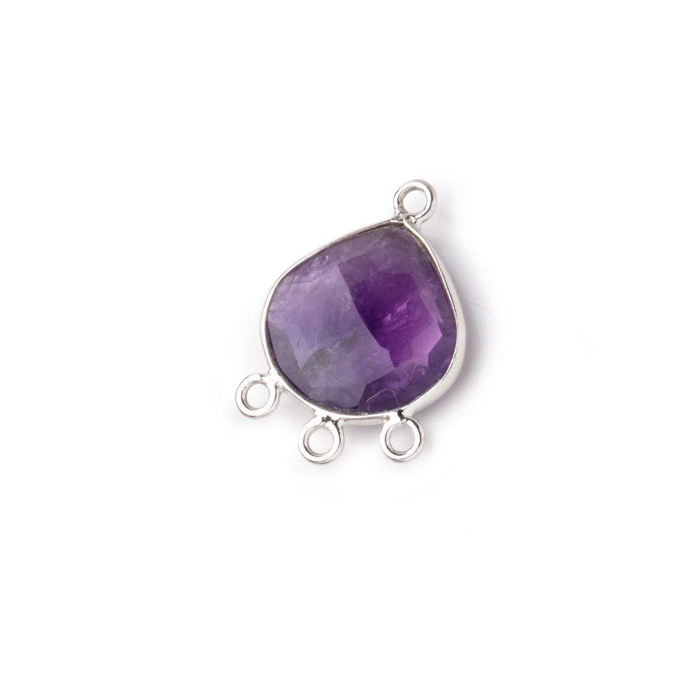 12mm Sterling Silver Bezel Amethyst Faceted Heart 3 ring Connector 1 Focal piece (ONLINE ORDER ONLY)