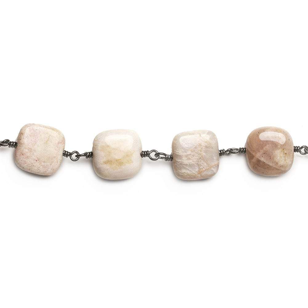 12mm Sunstone plain cushion Black Gold Chain by the foot 16 beads (ONLINE ORDER ONLY)