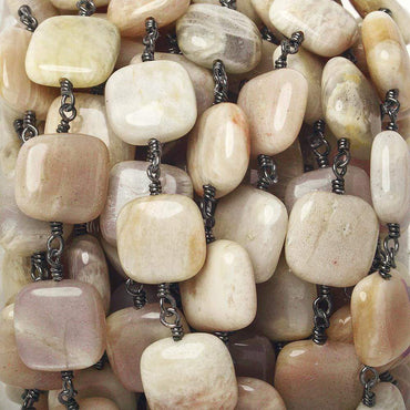 12mm Sunstone plain cushion Black Gold Chain by the foot 16 beads (ONLINE ORDER ONLY)