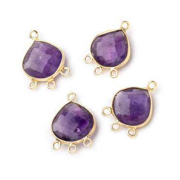 12mm Vermeil Bezel Amethyst Faceted Heart 3 ring Connector 1 Focal piece (ONLINE ORDER ONLY)