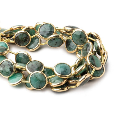11mm Vermeil Bezel Emerald Faceted Coin Beads 6.5 inch 12 pieces (ONLINE ORDER ONLY)