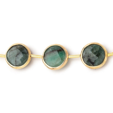 11mm Vermeil Bezel Emerald Faceted Coin Beads 6.5 inch 12 pieces (ONLINE ORDER ONLY)