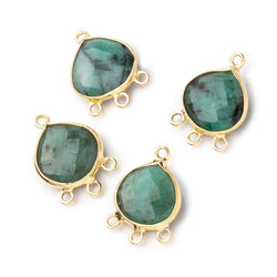 12mm Vermeil Bezel Emerald Faceted Heart 3 ring Connector 1 Focal piece (ONLINE ORDER ONLY)