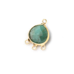 12mm Vermeil Bezel Emerald Faceted Heart 3 ring Connector 1 Focal piece (ONLINE ORDER ONLY)