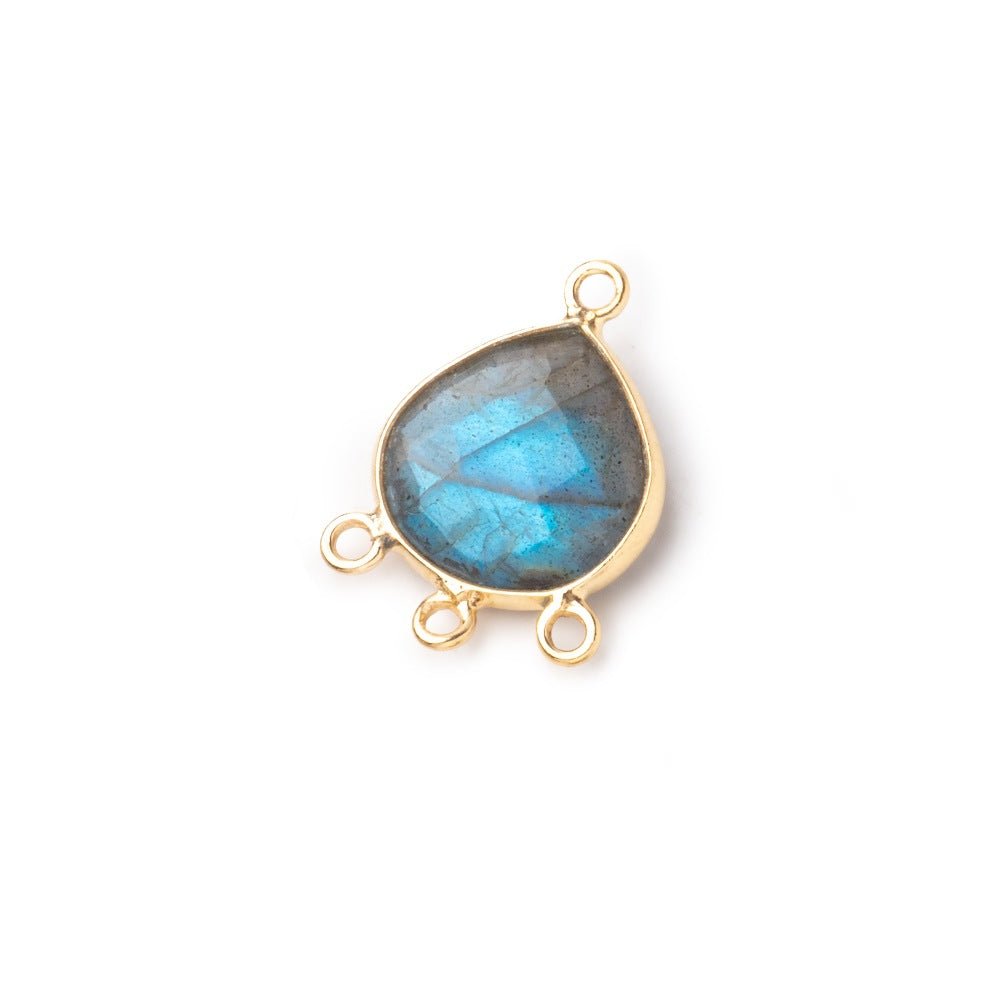 12mm Vermeil Bezel Labradorite Faceted Heart 3 ring Connector 1 Focal piece (ONLINE ORDER ONLY)