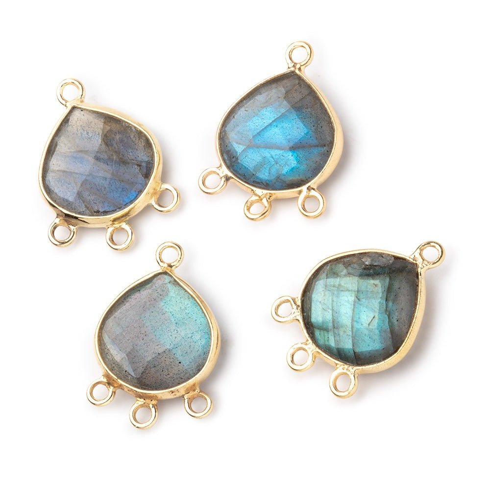 12mm Vermeil Bezel Labradorite Faceted Heart 3 ring Connector 1 Focal piece (ONLINE ORDER ONLY)