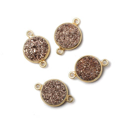 12mm Vermeil Bezel Metallic Rose Drusy Coin 2 ring Connector 1 piece (ONLINE ORDER ONLY)