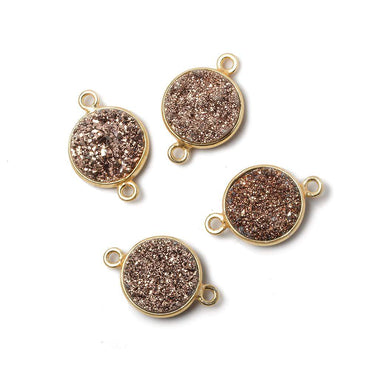 12mm Vermeil Bezel Metallic Rose Drusy Coin 2 ring Connector 1 piece (ONLINE ORDER ONLY)