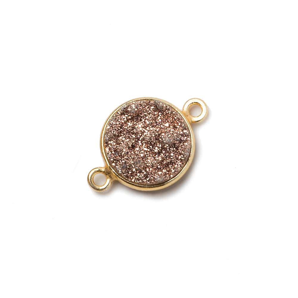 12mm Vermeil Bezel Metallic Rose Drusy Coin 2 ring Connector 1 piece (ONLINE ORDER ONLY)