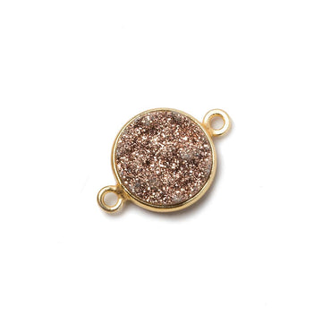 12mm Vermeil Bezel Metallic Rose Drusy Coin 2 ring Connector 1 piece (ONLINE ORDER ONLY)