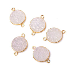 13mm Vermeil Bezel Mystic Pearl Drusy Coin 2 ring Connector 1 piece (ONLINE ORDER ONLY)