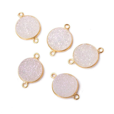 13mm Vermeil Bezel Mystic Pearl Drusy Coin 2 ring Connector 1 piece (ONLINE ORDER ONLY)