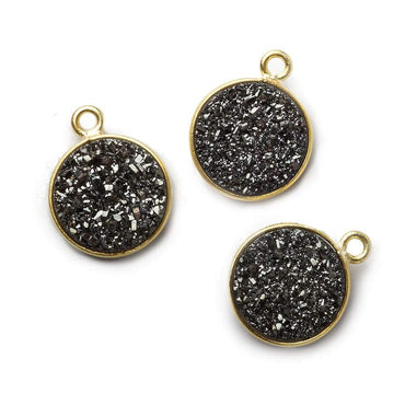 12mm Vermeil Bezel Platinum Grey Drusy Coin Pendant 1 piece (ONLINE ORDER ONLY)