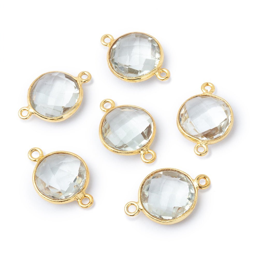 12mm Vermeil Bezel Prasiolite Faceted Coin Connector 1 piece (ONLINE ORDER ONLY)