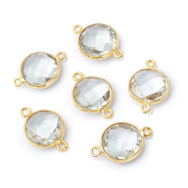12mm Vermeil Bezel Prasiolite Faceted Coin Connector 1 piece (ONLINE ORDER ONLY)