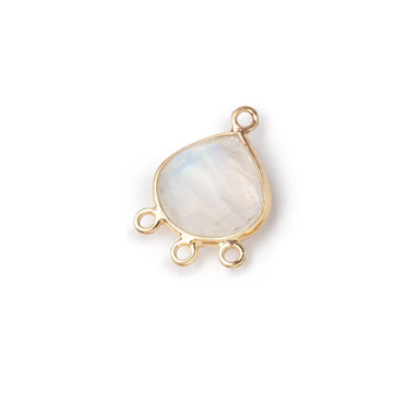 12mm Vermeil Bezel Rainbow Moonstone faceted heart 3 ring Connector 1 piece (ONLINE ORDER ONLY)