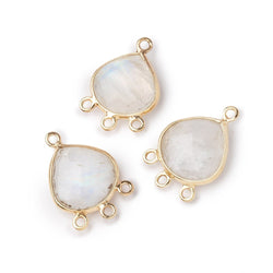 12mm Vermeil Bezel Rainbow Moonstone faceted heart 3 ring Connector 1 piece (ONLINE ORDER ONLY)