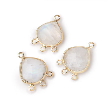 12mm Vermeil Bezel Rainbow Moonstone faceted heart 3 ring Connector 1 piece (ONLINE ORDER ONLY)