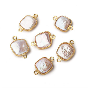 12mm Vermeil Bezel Soft Peach Square Pearl Connector 1 Piece (ONLINE ORDER ONLY)