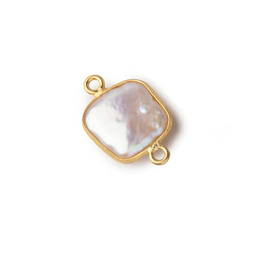 12mm Vermeil Bezel Soft Peach Square Pearl Connector 1 Piece (ONLINE ORDER ONLY)