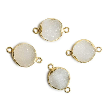 12mm Vermeil Bezel White Drusy Coin 2 ring Charm Connector 1 piece (ONLINE ORDER ONLY)