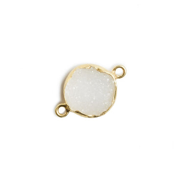 12mm Vermeil Bezel White Drusy Coin 2 ring Charm Connector 1 piece (ONLINE ORDER ONLY)