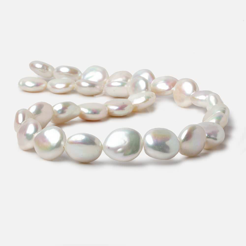 12mm White Iridescent Coin Freshwater Pearls 15 inch 29 pieces A (ONLINE ORDER ONLY)