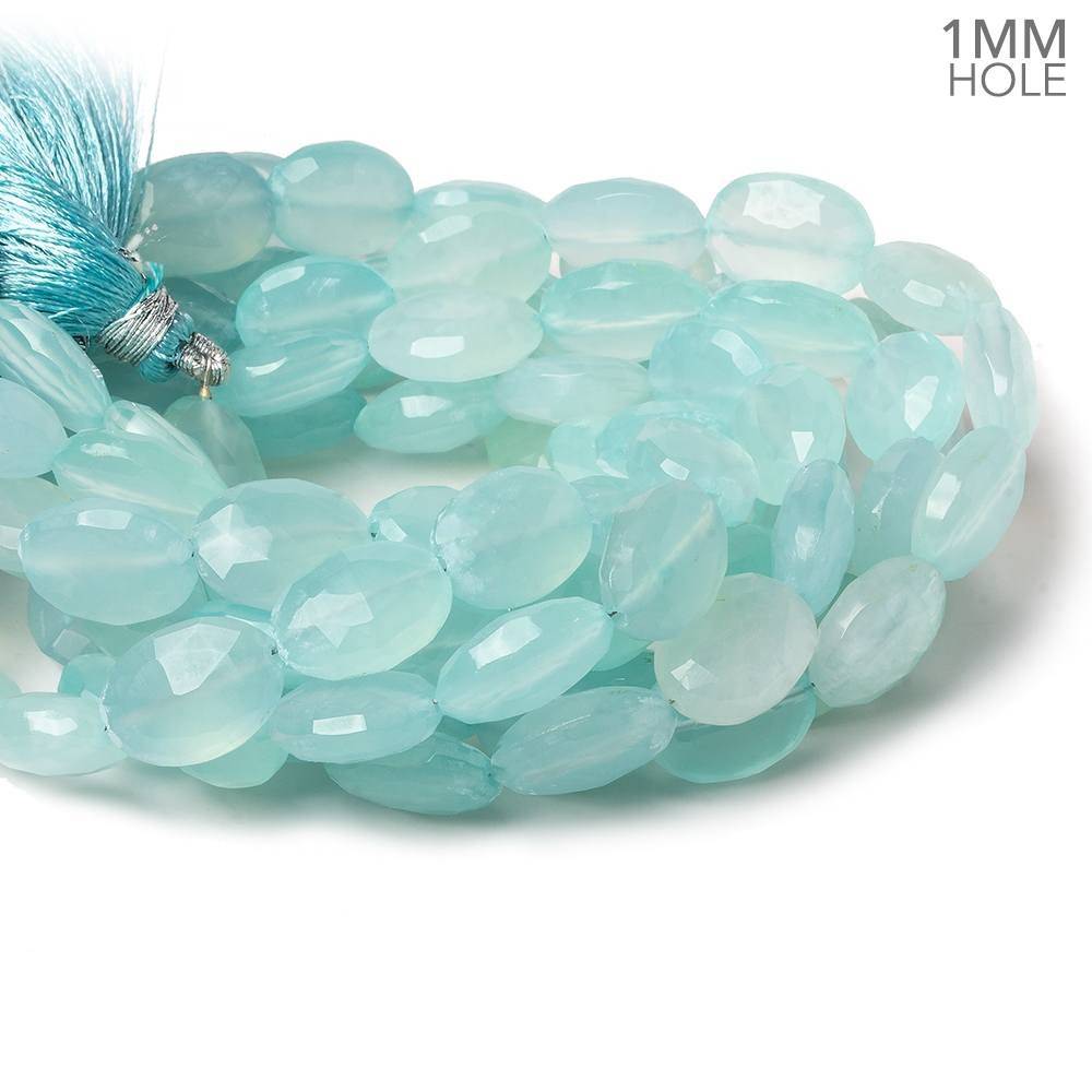 12x10-14x10mm Aqua Blue Chalcedony Faceted Oval 1mm hole 8 inch 15 beads (ONLINE ORDER ONLY)