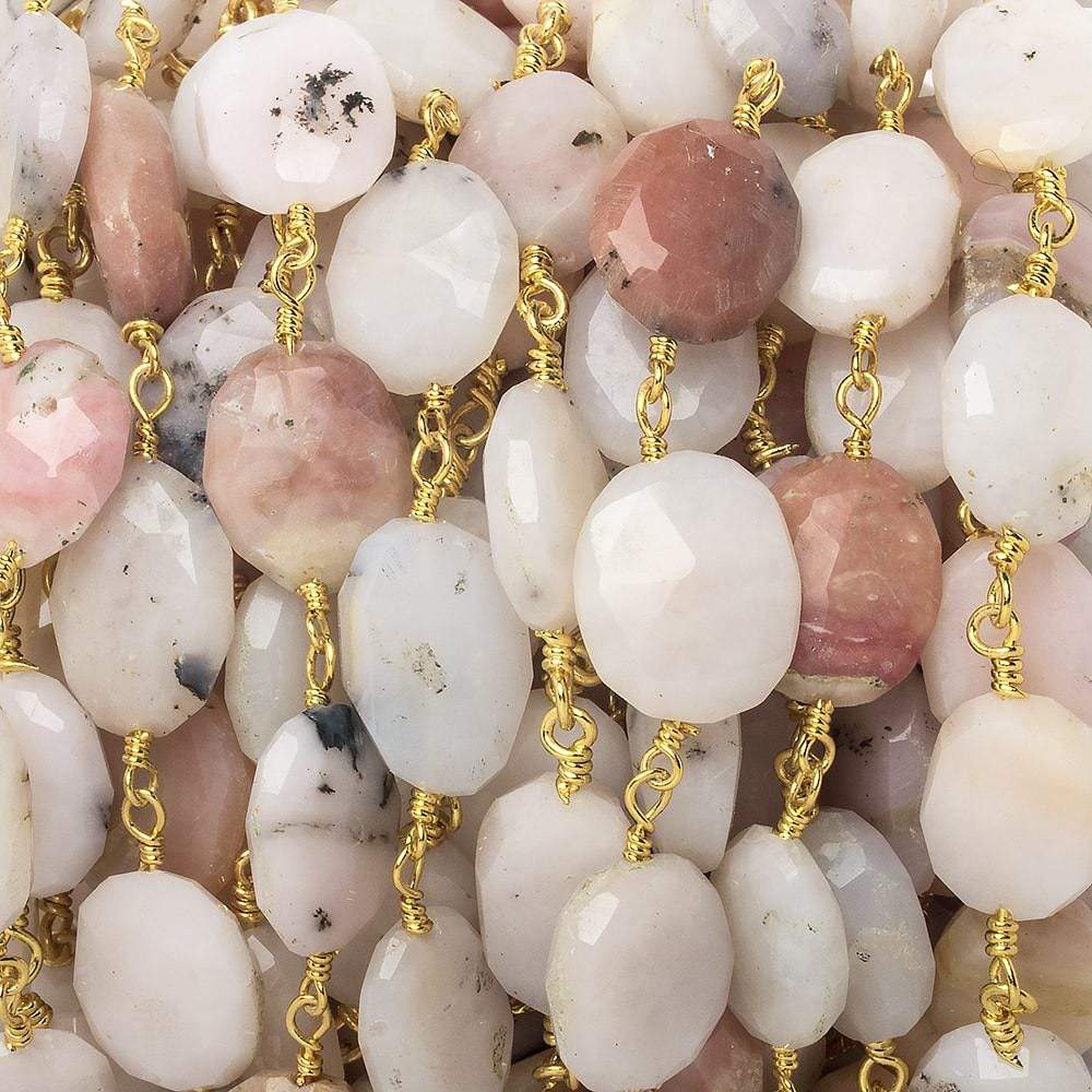 12x10-14x10mm Pink Peruvian Opal faceted oval Gold Chain by the foot 17 pieces (ONLINE ORDER ONLY)