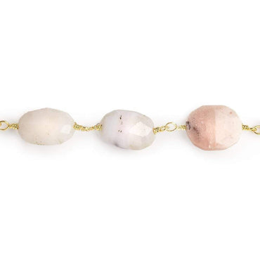 12x10-14x10mm Pink Peruvian Opal faceted oval Gold Chain by the foot 17 pieces (ONLINE ORDER ONLY)