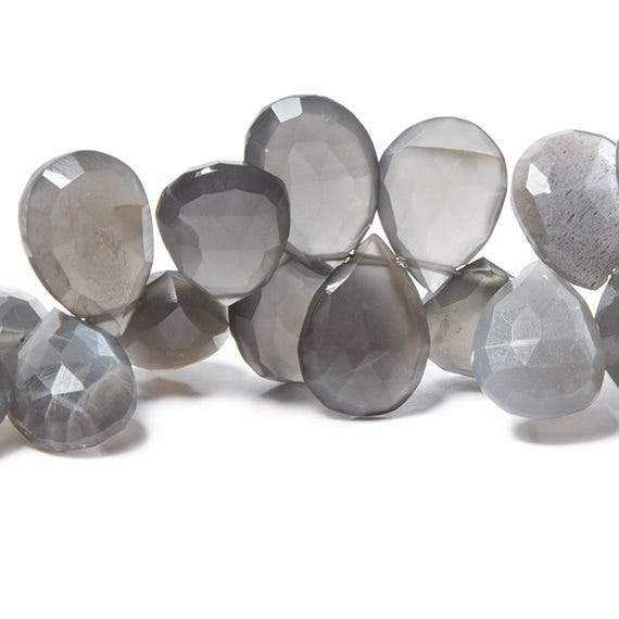 12x10-15x10mm Platinum Grey Moonstone faceted pear 8 inch 48 Beads (ONLINE ORDER ONLY)