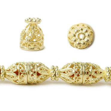 12x10mm 14kt Gold plated Copper Cone Filigree and Miligrain Top  8 inch 18 beads (ONLINE ORDER ONLY)