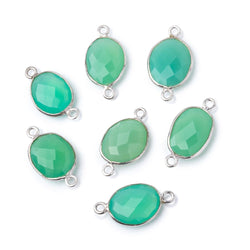 12x10mm .925 Silver Bezel Green Chalcedony Faceted Nugget Connector 1 piece (ONLINE ORDER ONLY)