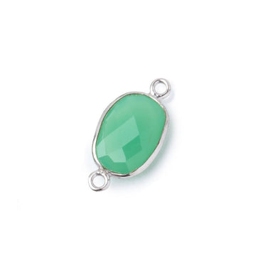 12x10mm .925 Silver Bezel Green Chalcedony Faceted Nugget Connector 1 piece (ONLINE ORDER ONLY)