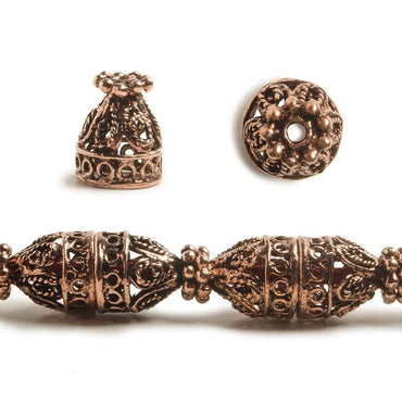 12x10mm Antiqued Copper Cone or Bead Cap Bali Design With Daisy Top and Rounded Shape 8 in 18 pcs (ONLINE ORDER ONLY)