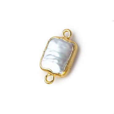 12x10mm Gold Leafed White Rectangle Freshwater Pearl Connector Focal Bead 1 piece (ONLINE ORDER ONLY)