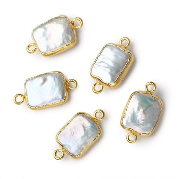 12x10mm Gold Leafed White Rectangle Freshwater Pearl Connector Focal Bead 1 piece (ONLINE ORDER ONLY)
