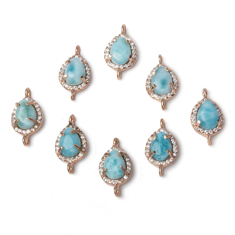 12x10mm Rose Gold Bezel White CZ and Larimar Pear Connector 1 focal piece (ONLINE ORDER ONLY)