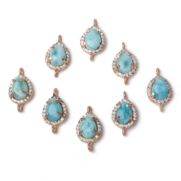 12x10mm Rose Gold Bezel White CZ and Larimar Pear Connector 1 focal piece (ONLINE ORDER ONLY)