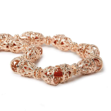 12x10mm Rose Gold plated Copper Cone Filigree and Miligrain Top 8 inch 18 beads (ONLINE ORDER ONLY)