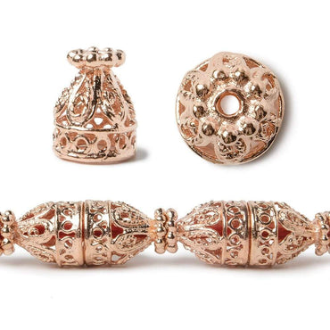 12x10mm Rose Gold plated Copper Cone Filigree and Miligrain Top 8 inch 18 beads (ONLINE ORDER ONLY)