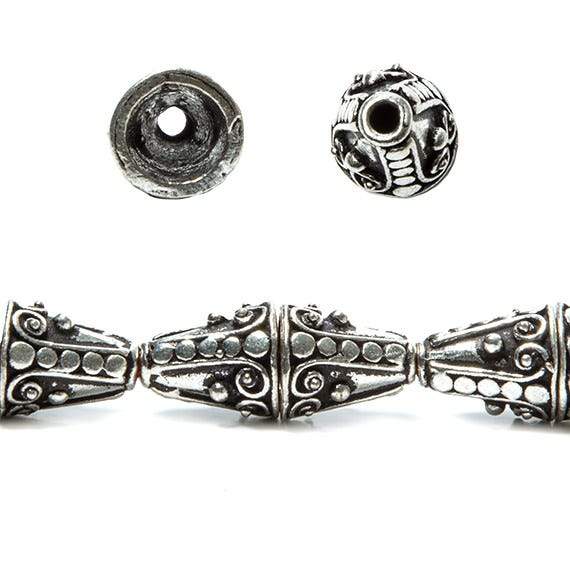 12x10mm Sterling Silver Plated Copper Cone Bali Design *DISCONTINUED* (ONLINE ORDER ONLY)