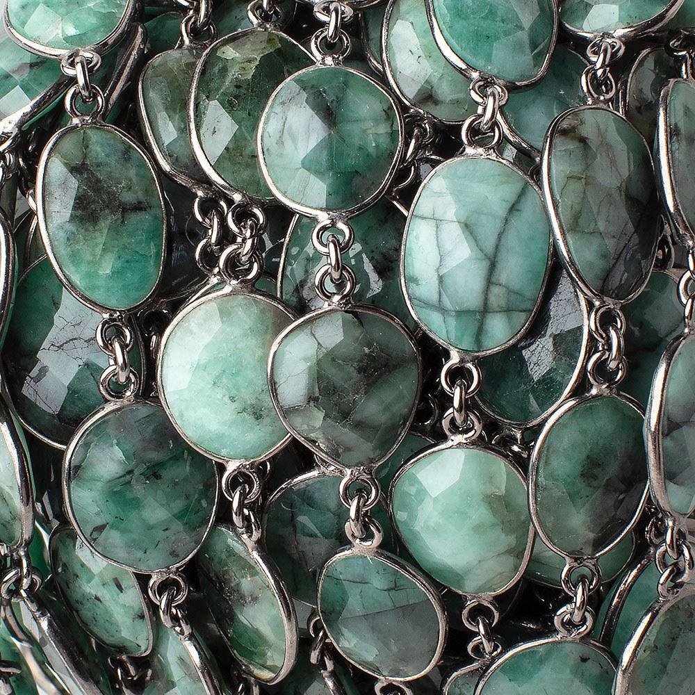 12x11-16x12mm Black Gold .925 Silver Bezel Emerald Nugget Chain by the foot (ONLINE ORDER ONLY)