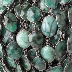 12x11-16x12mm Black Gold .925 Silver Bezel Emerald Nugget Chain by the foot (ONLINE ORDER ONLY)