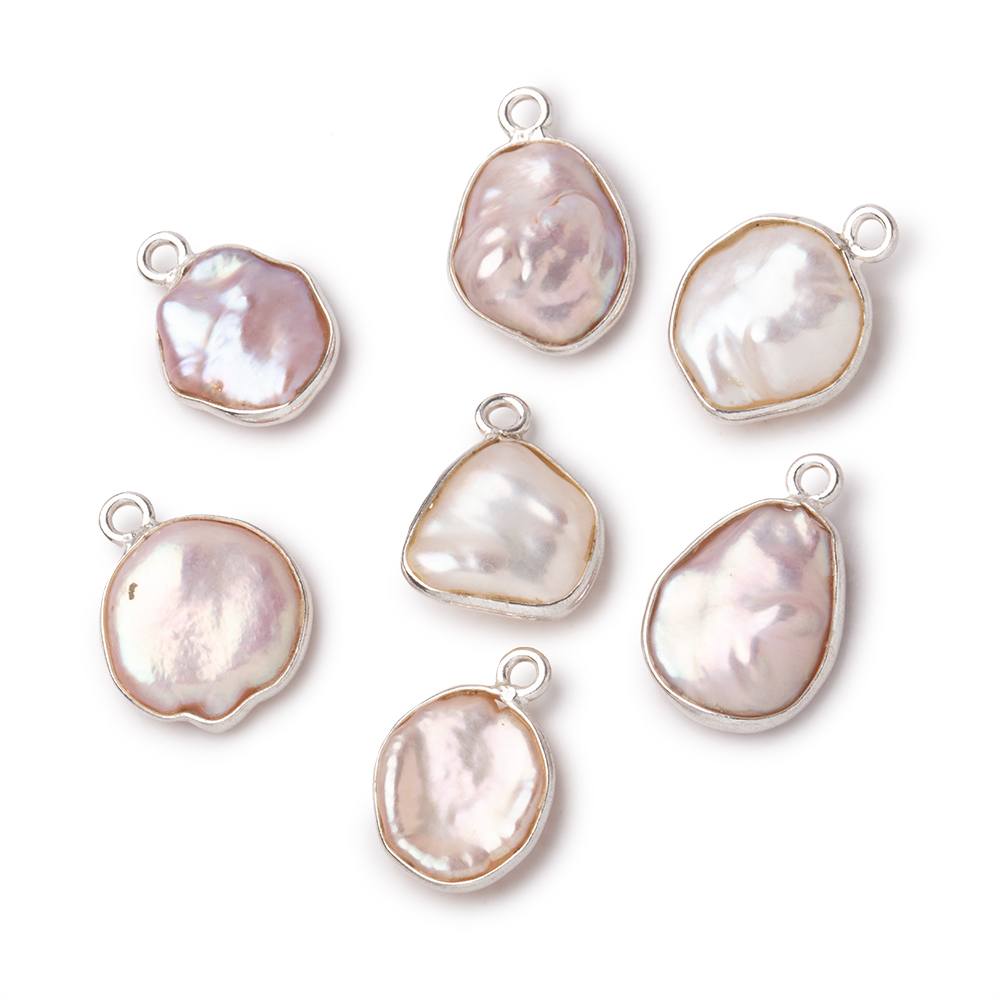 12x11mm Silver Bezeled Ballet Pink Keshi Pearl Pendant 1 focal piece (ONLINE ORDER ONLY)